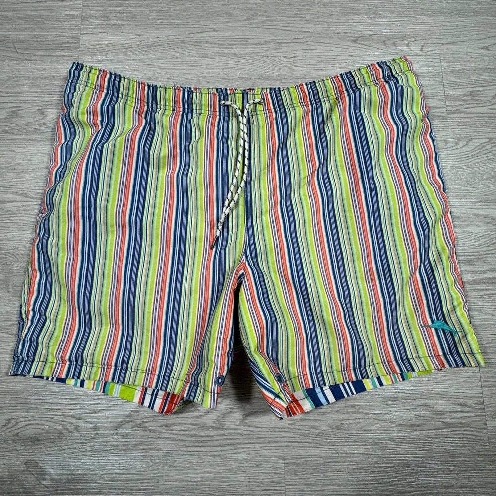 Tommy Bahama Mens‎ Swim Trunks Reversible Striped Multicolor XL Board Shorts